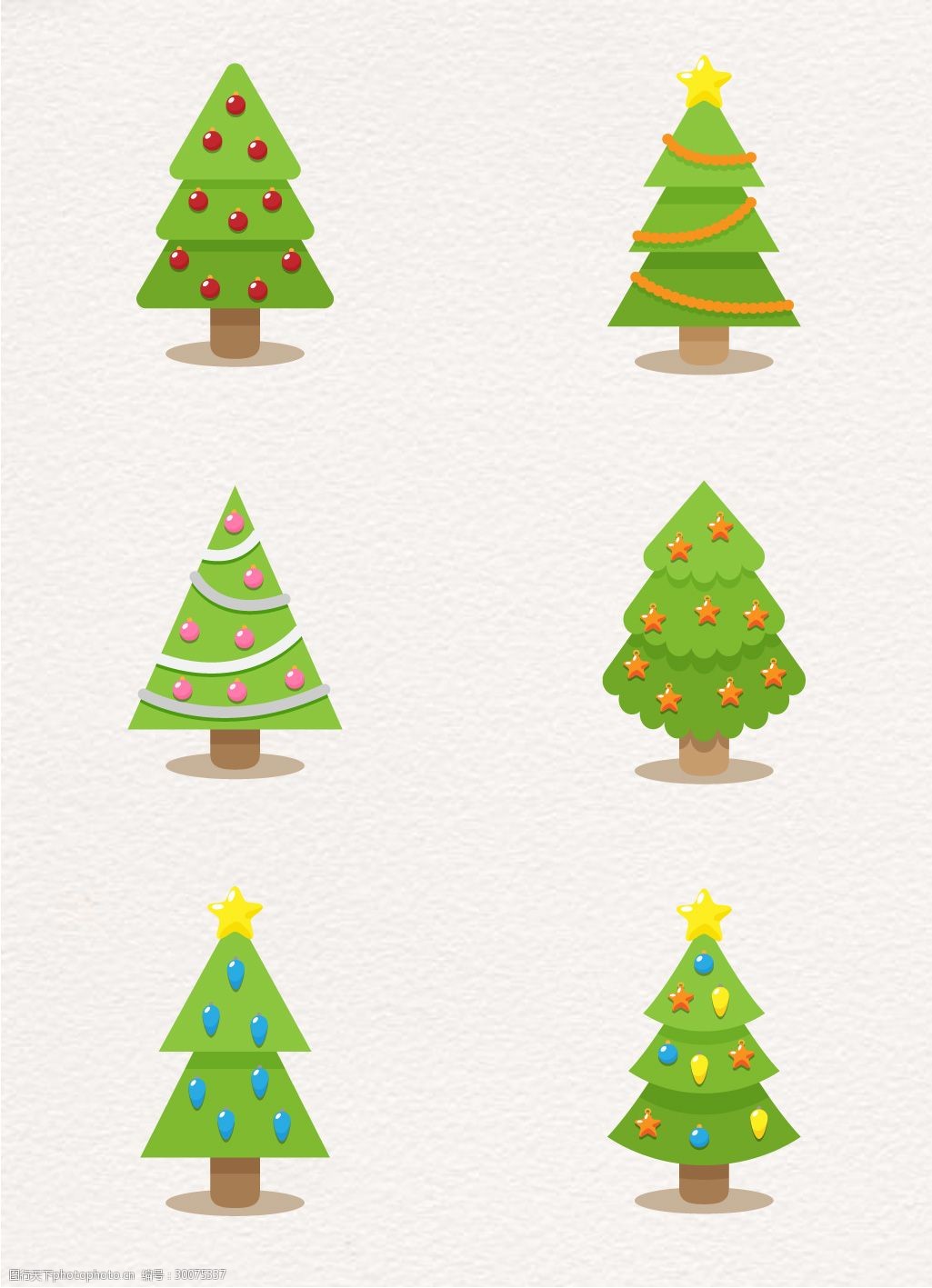 小清新 绿色 植物 圣诞节 圣诞树 矢量 卡通 可爱设计
