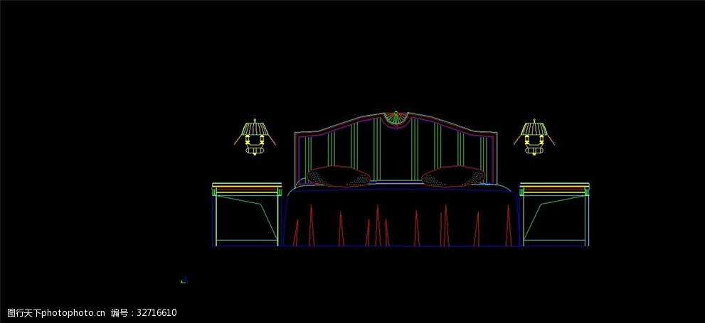 关键词:卧室床卧设计      床 灯 床头柜 立面图 侧立面图 床头 设计