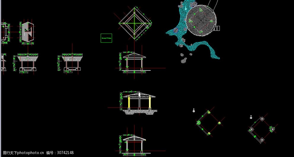 亭子廊子建筑结构详图cad