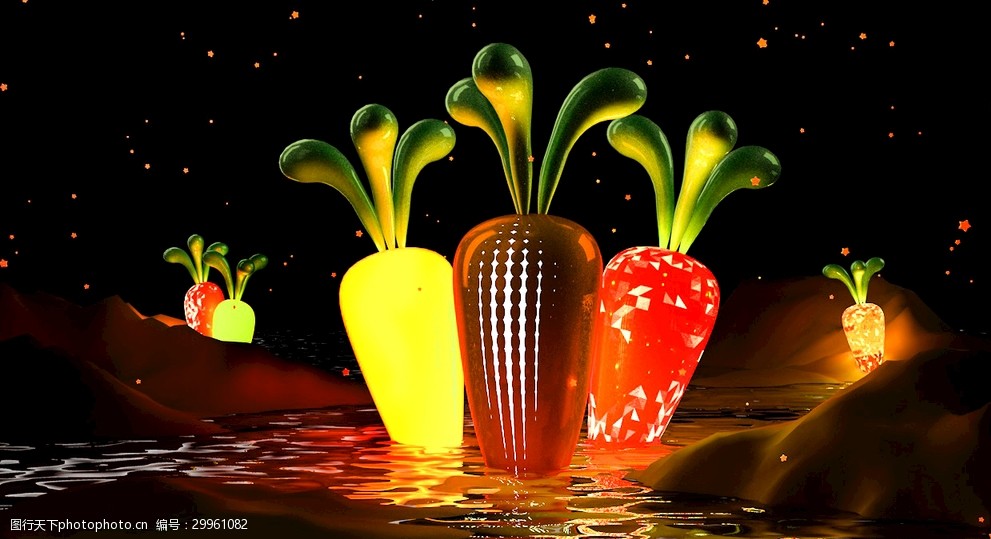 发光胡萝卜C4D建模ps调色