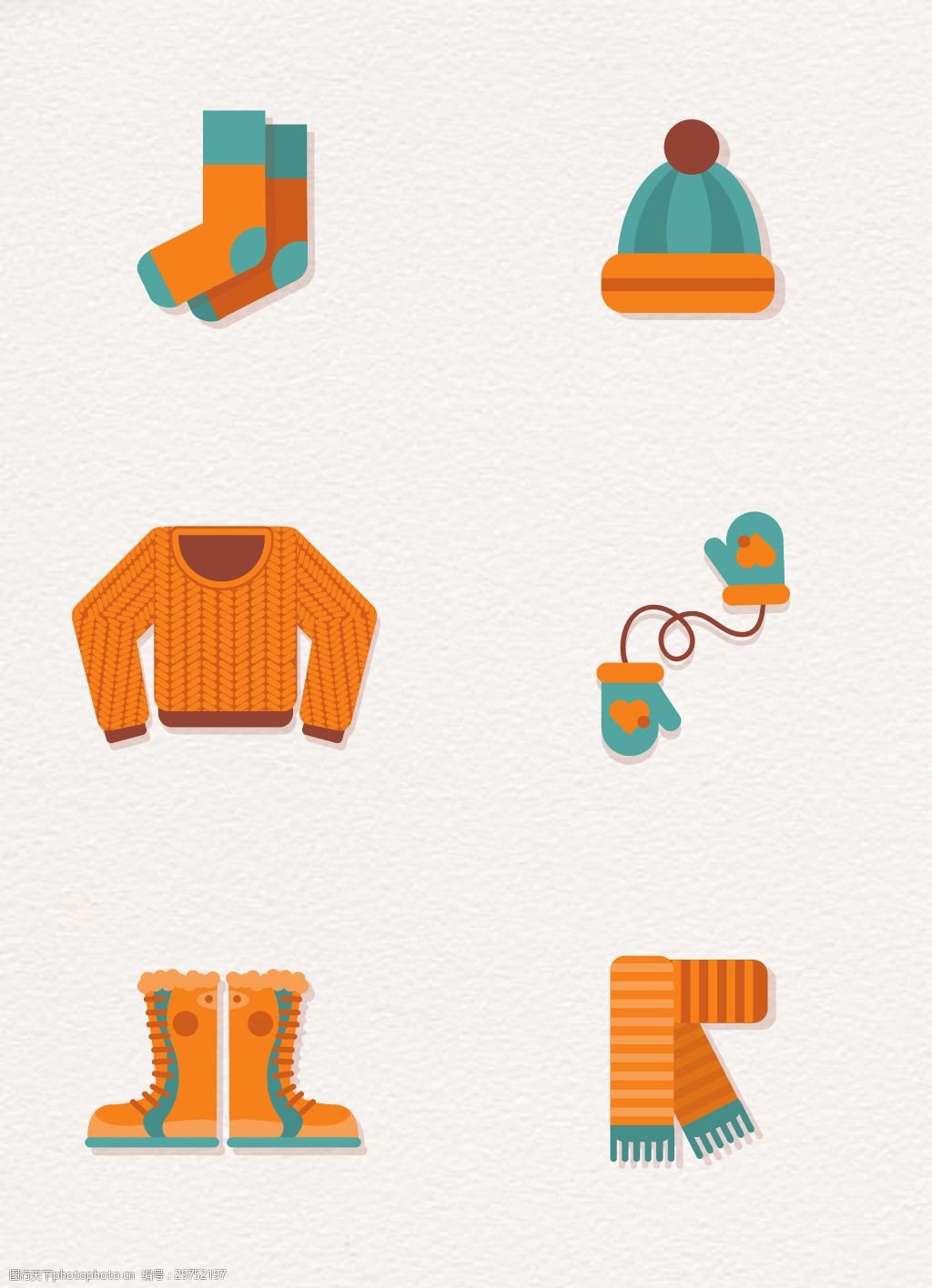关键词:橙色小清新冬季服饰素材 小清新 卡通 扁平化 袜子 围巾 冬季