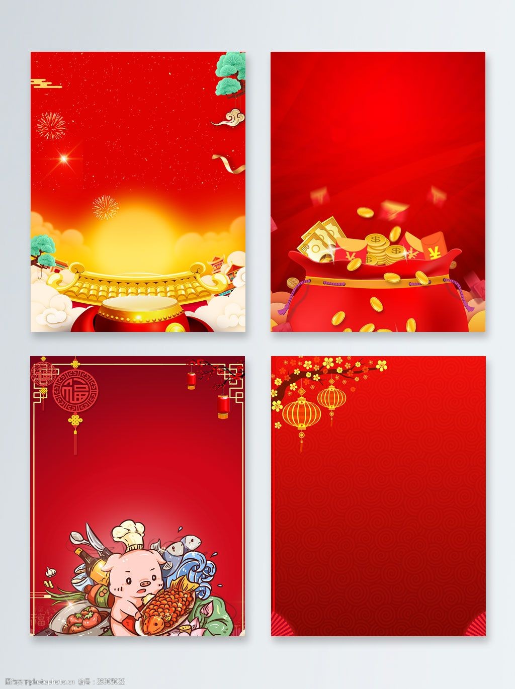 红色喜庆2019福猪迎春广告背景图