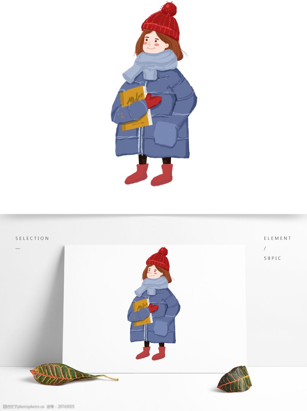 关键词:手绘可爱女孩原创元素 女孩 灰色 卡通 红色 冬天 棉衣 帽子