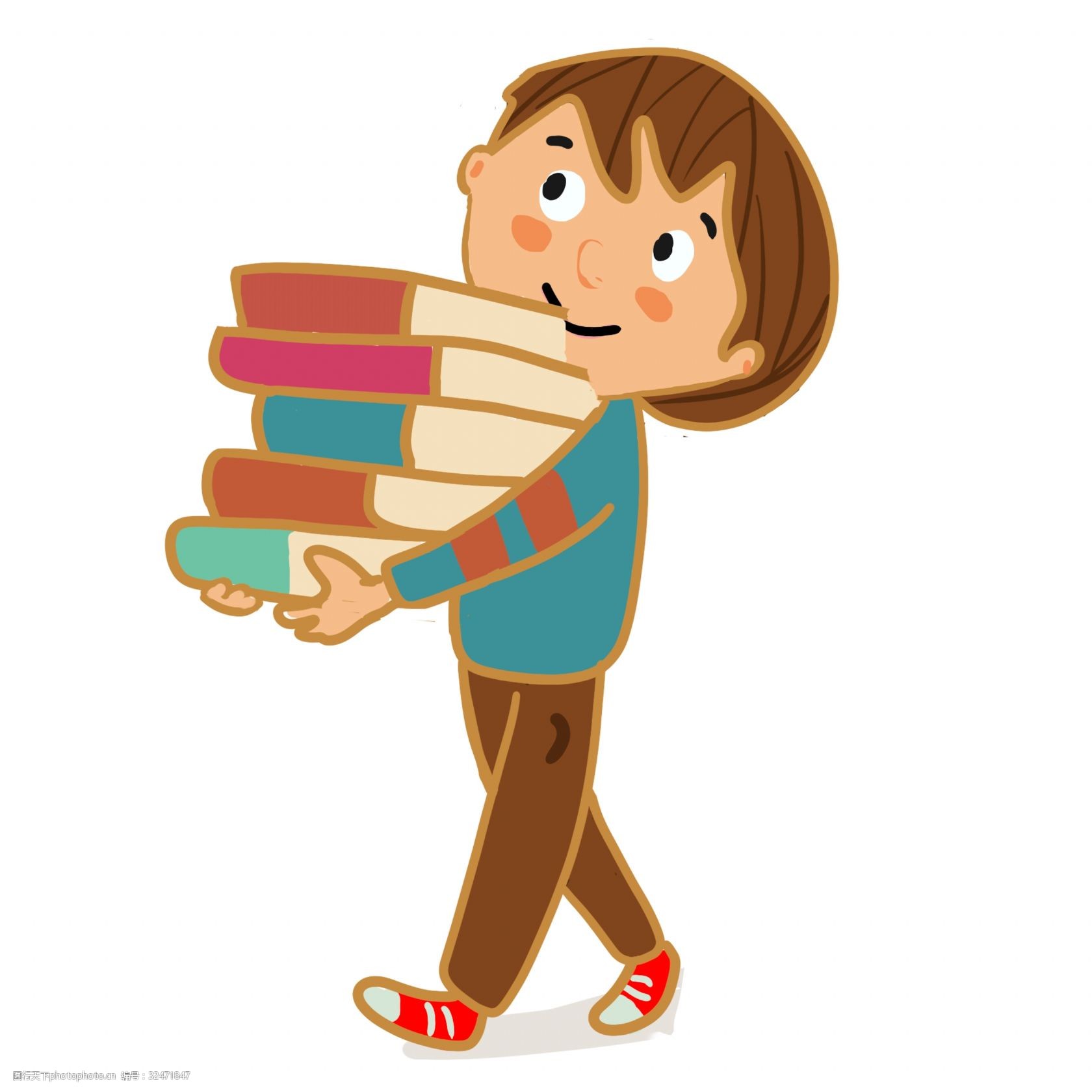 抱着书的卡通小男孩