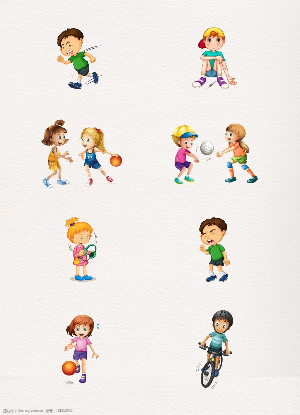 关键词:卡通不同爱好的儿童人物设计 卡通 矢量 人物 跑步 踢足球
