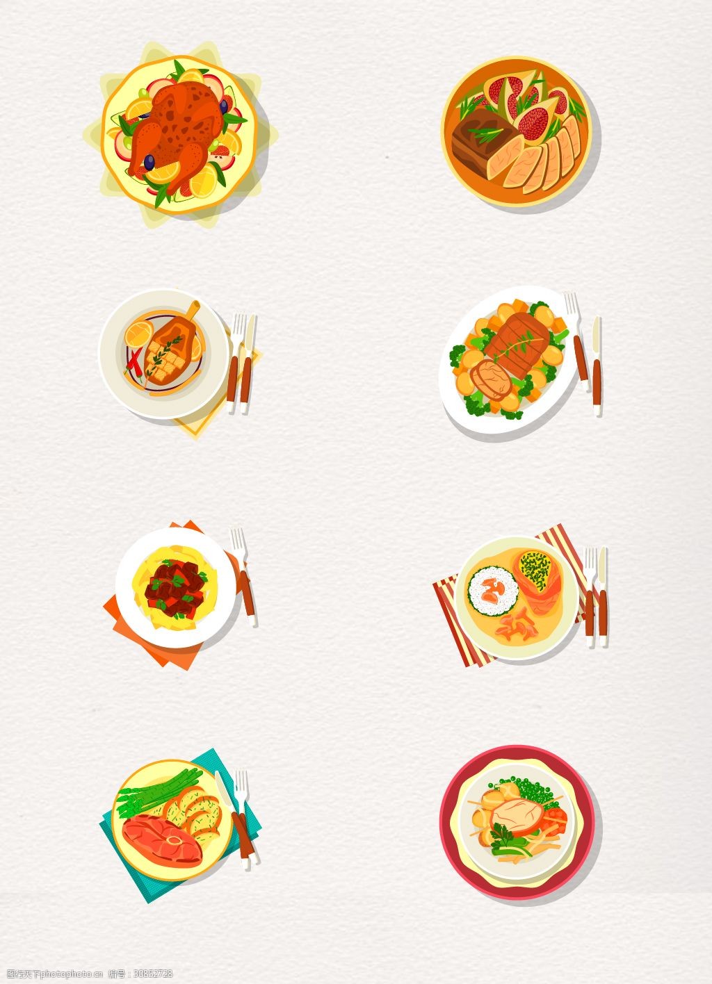 关键词:小清新8组美味西餐菜肴设计 卡通 小清新 矢量图 美食 西餐