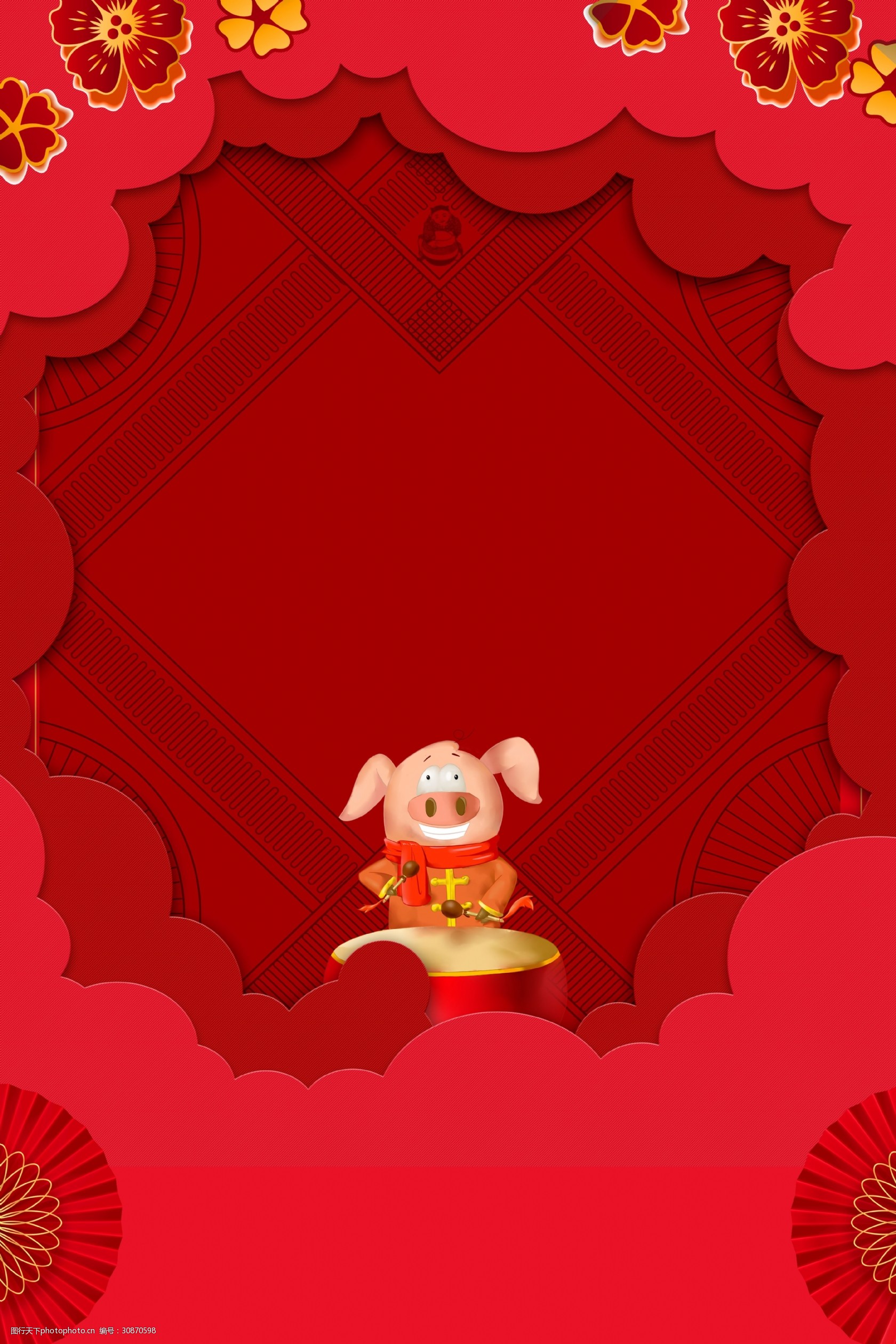 喜庆折纸风2019猪年新年背景素材