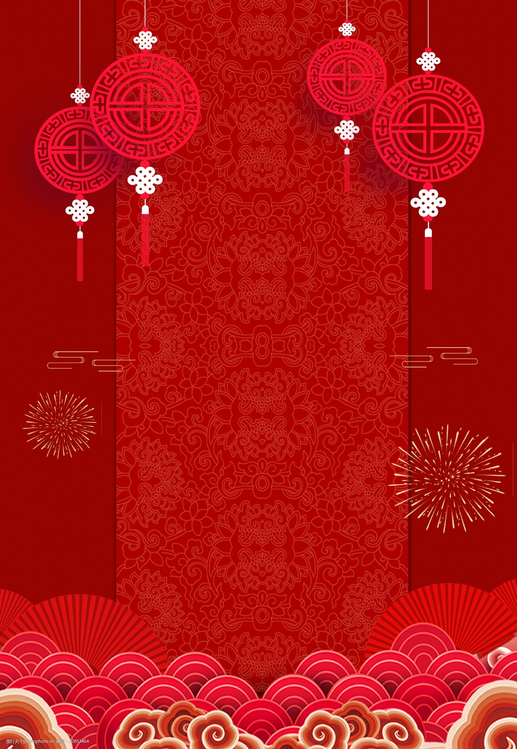 中国风红色灯笼烟花背景素材