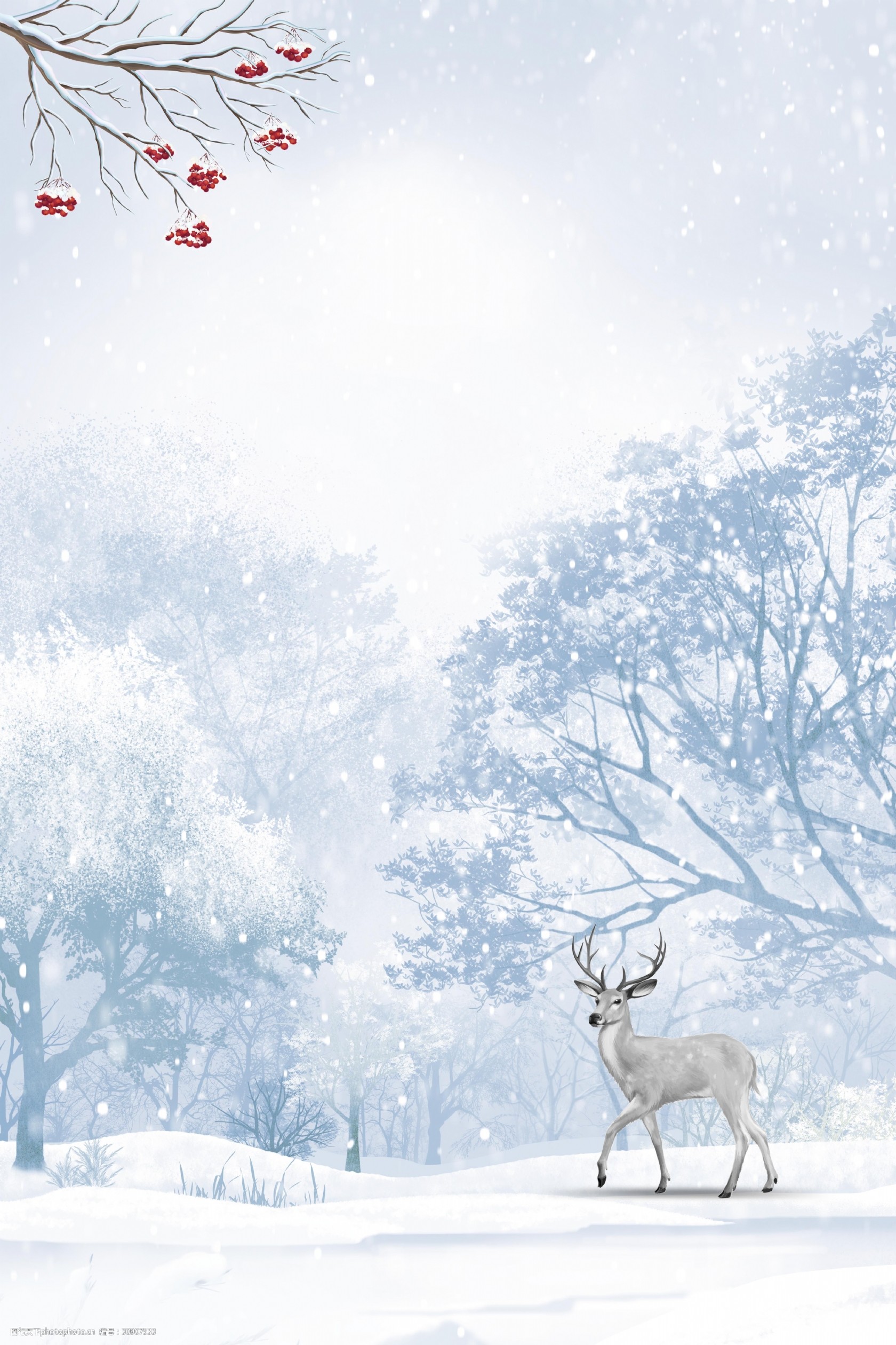 动物 树林 森林 冬天 唯美 驯鹿 下雪 海报 背景