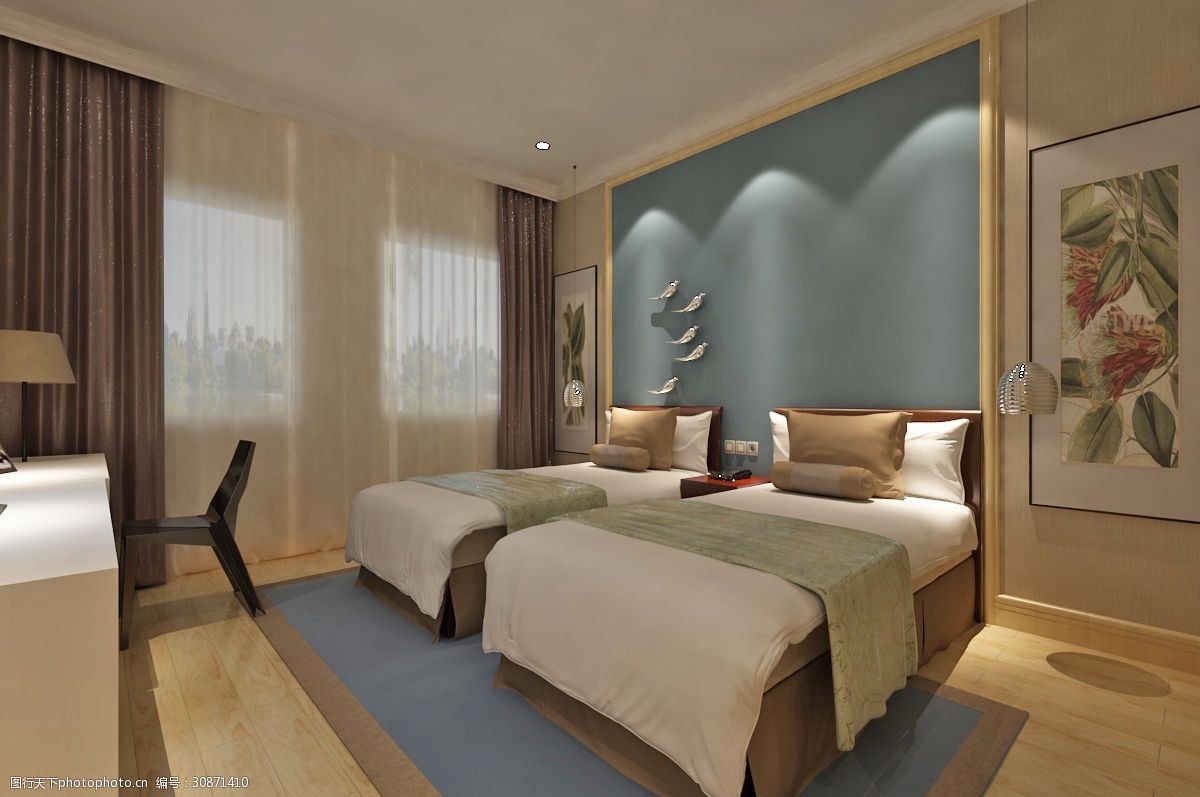 关键词:现代欧式简约酒店客房效果图 室内设计 室内装饰 酒店 设计