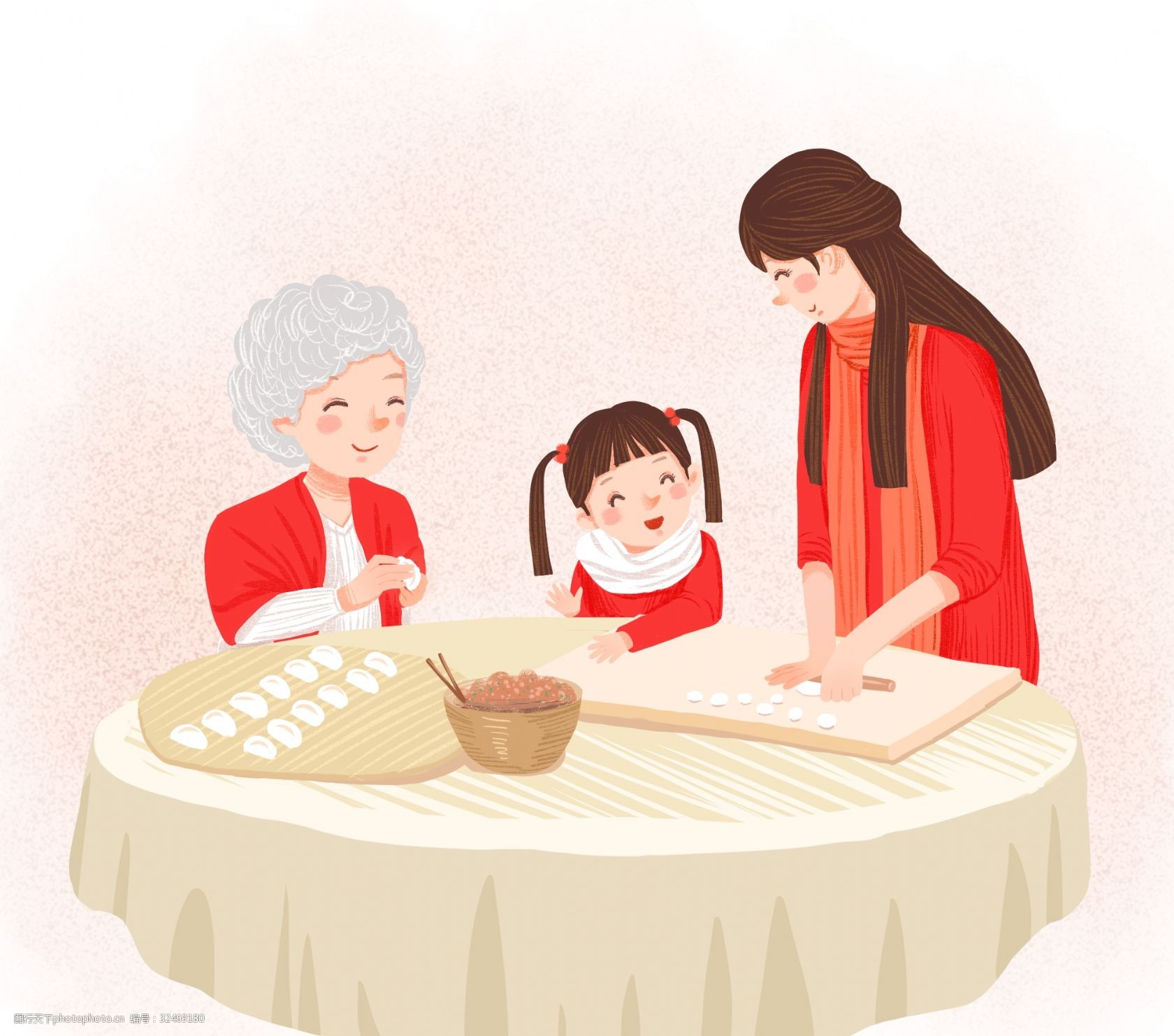 过年新年元旦2019全家人包饺子