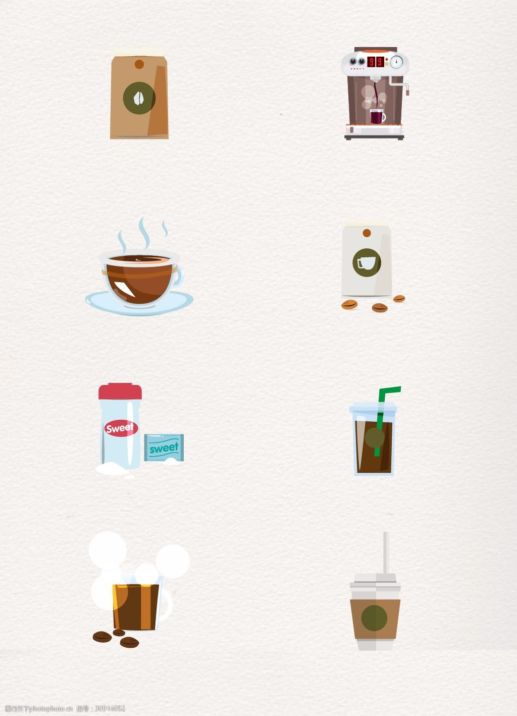 卡通手绘咖啡和咖啡豆元素设计