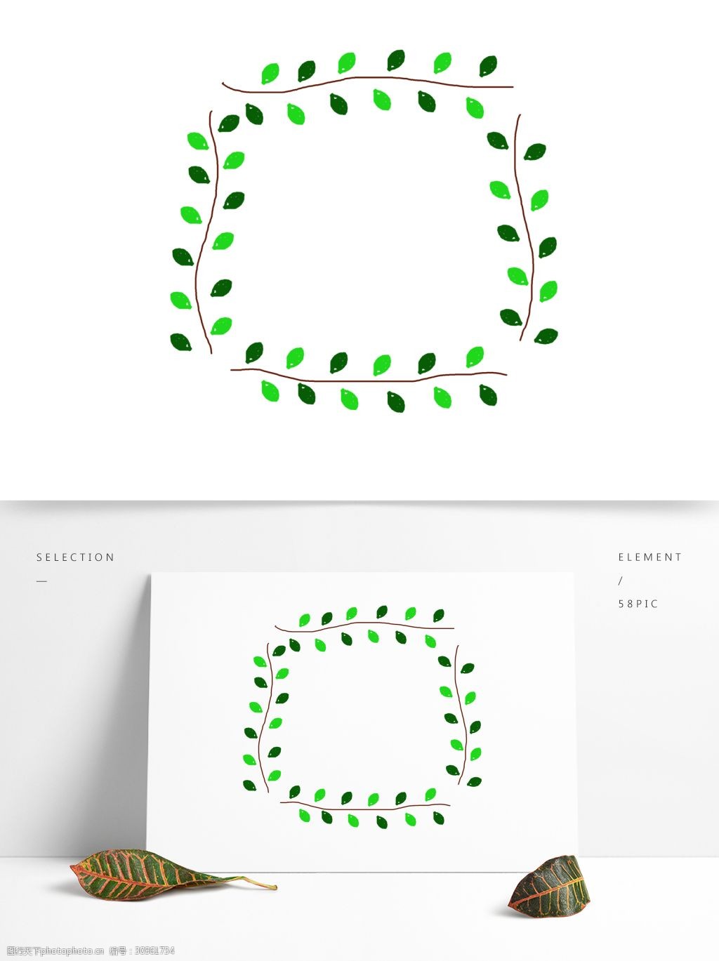 简约创意可爱卡通手绘植物树叶框