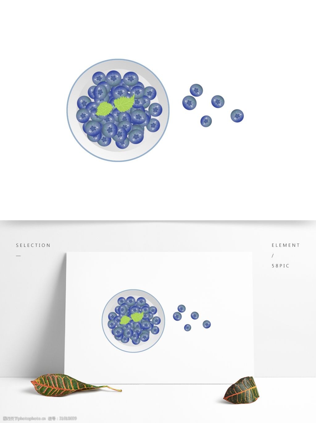 手绘盘子里的蓝莓设计可商用元素