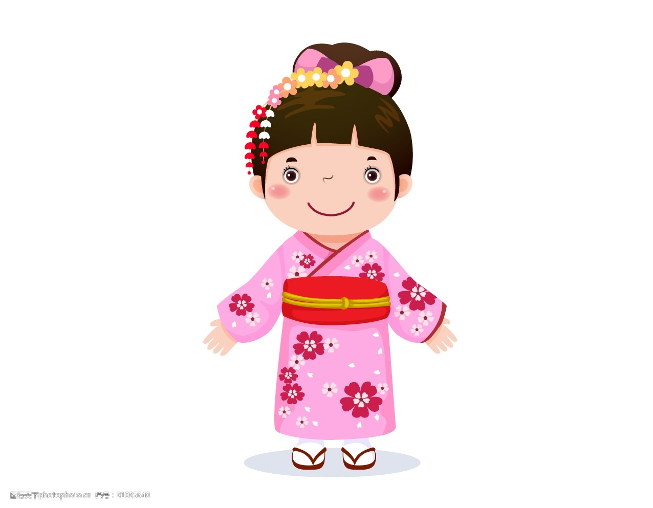 卡通日本服饰元素 卡通 服饰 和服 女孩 矢量元素 手绘 木屐 日本服饰