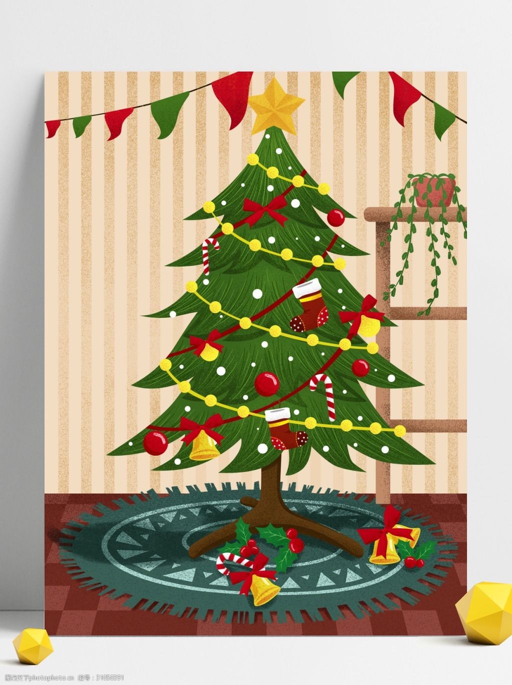 圣诞节装饰圣诞树插画背景图片-图行天下图库