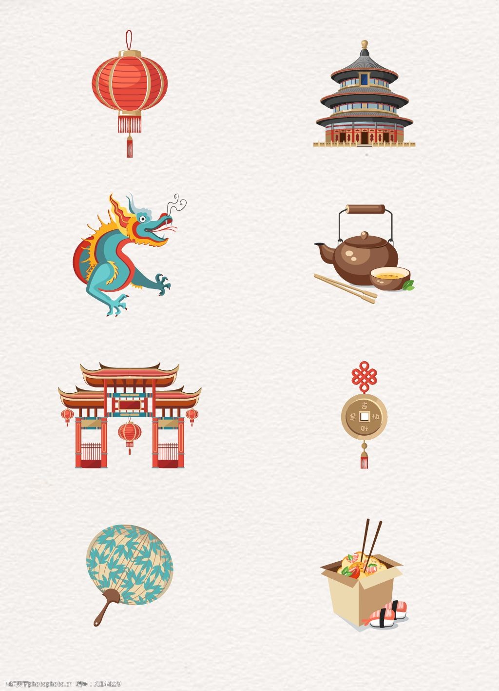 8组矢量中国风元素设计 卡通 矢量图 灯笼 龙 扇子 手绘 ai元素 中国