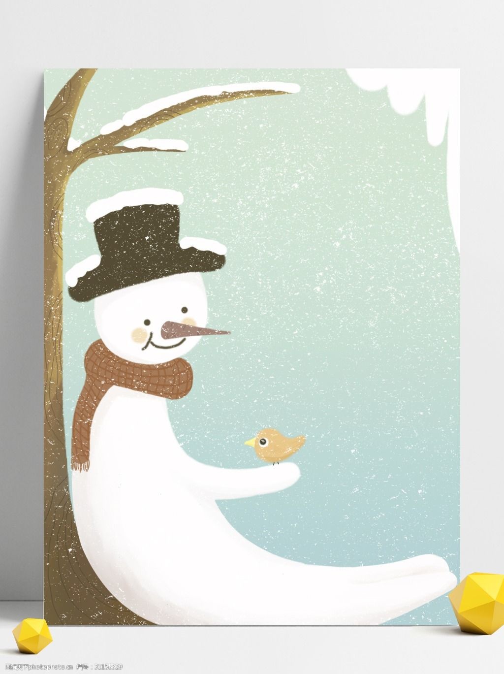 创意温暖治愈系冬至雪人背景图