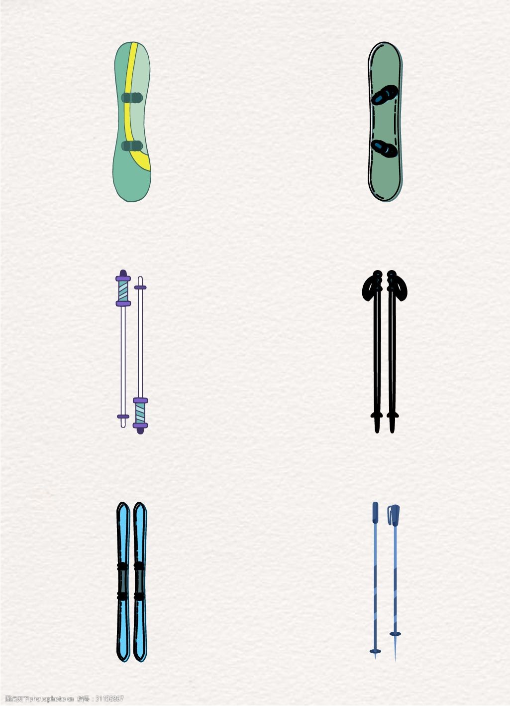 卡通冬季滑雪装备元素