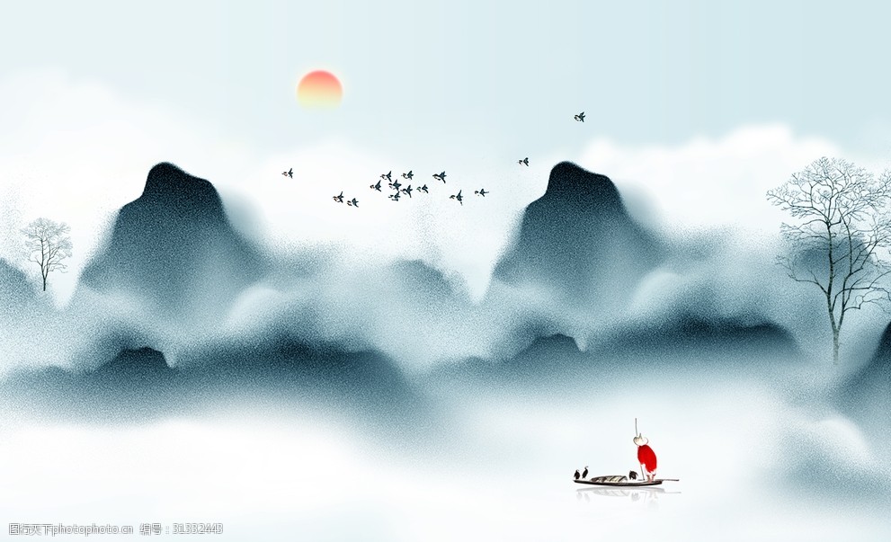 山水风景水墨中式简约装饰画