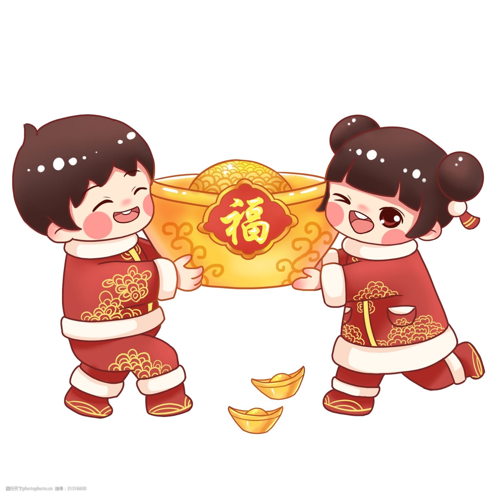新年2019年男孩女孩唐装金元宝