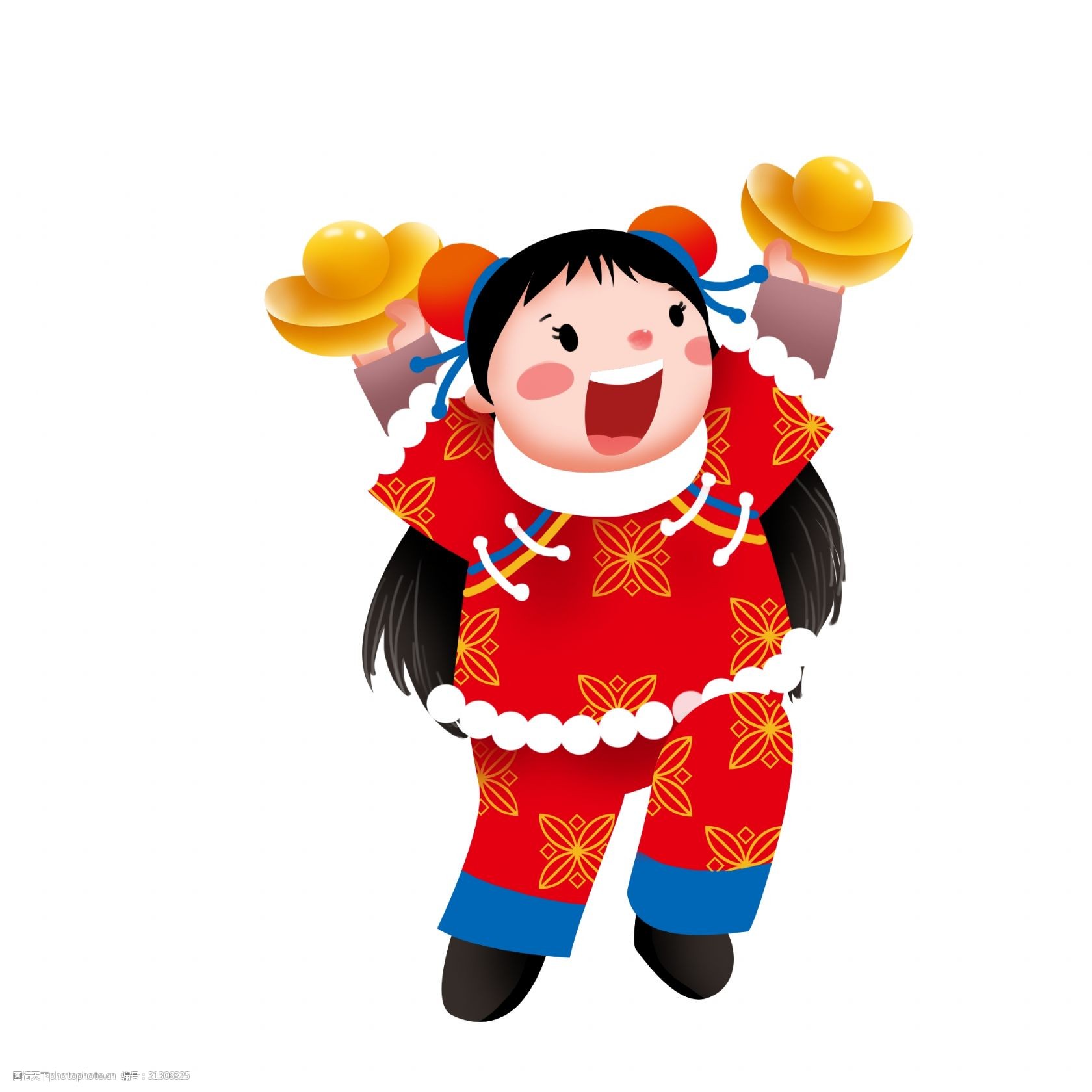 新年手拿元宝的小女孩