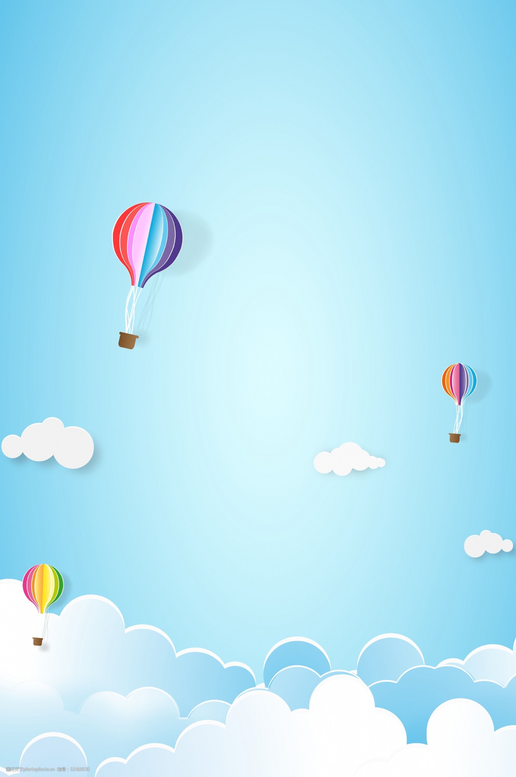 扁平热气球放飞自由行背景素材