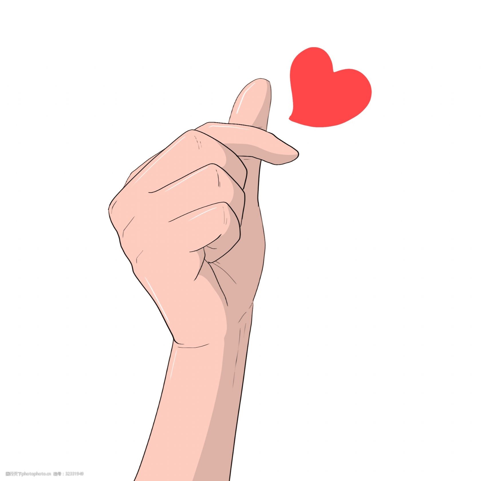 关键词:手绘告白比心手势插画 红色的爱心 表白的手势 卡通插画 手绘