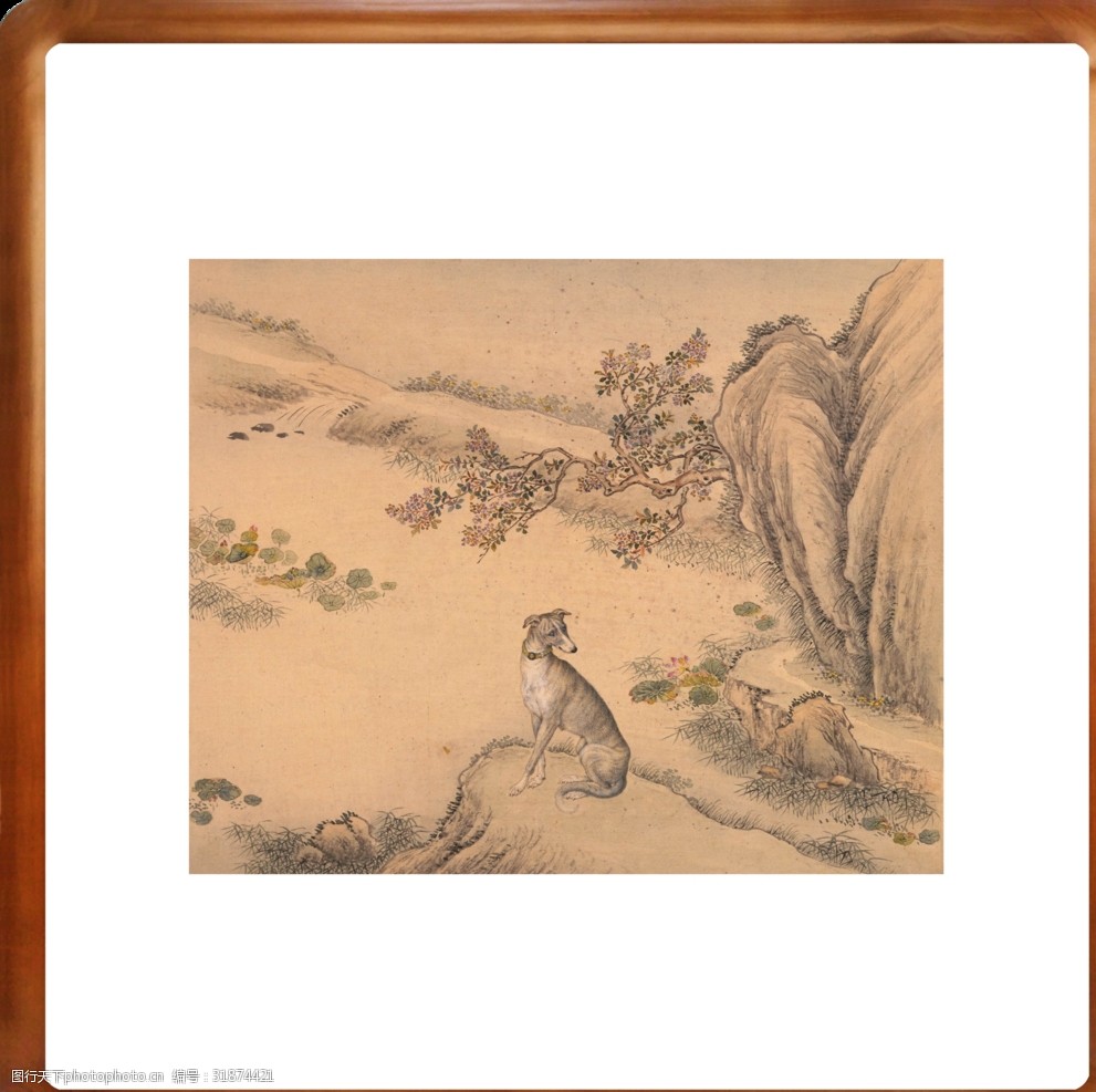 镜框画 镜框 章 印章 花卉 中国画 国画 水墨画 工笔画 彩色 树 假山