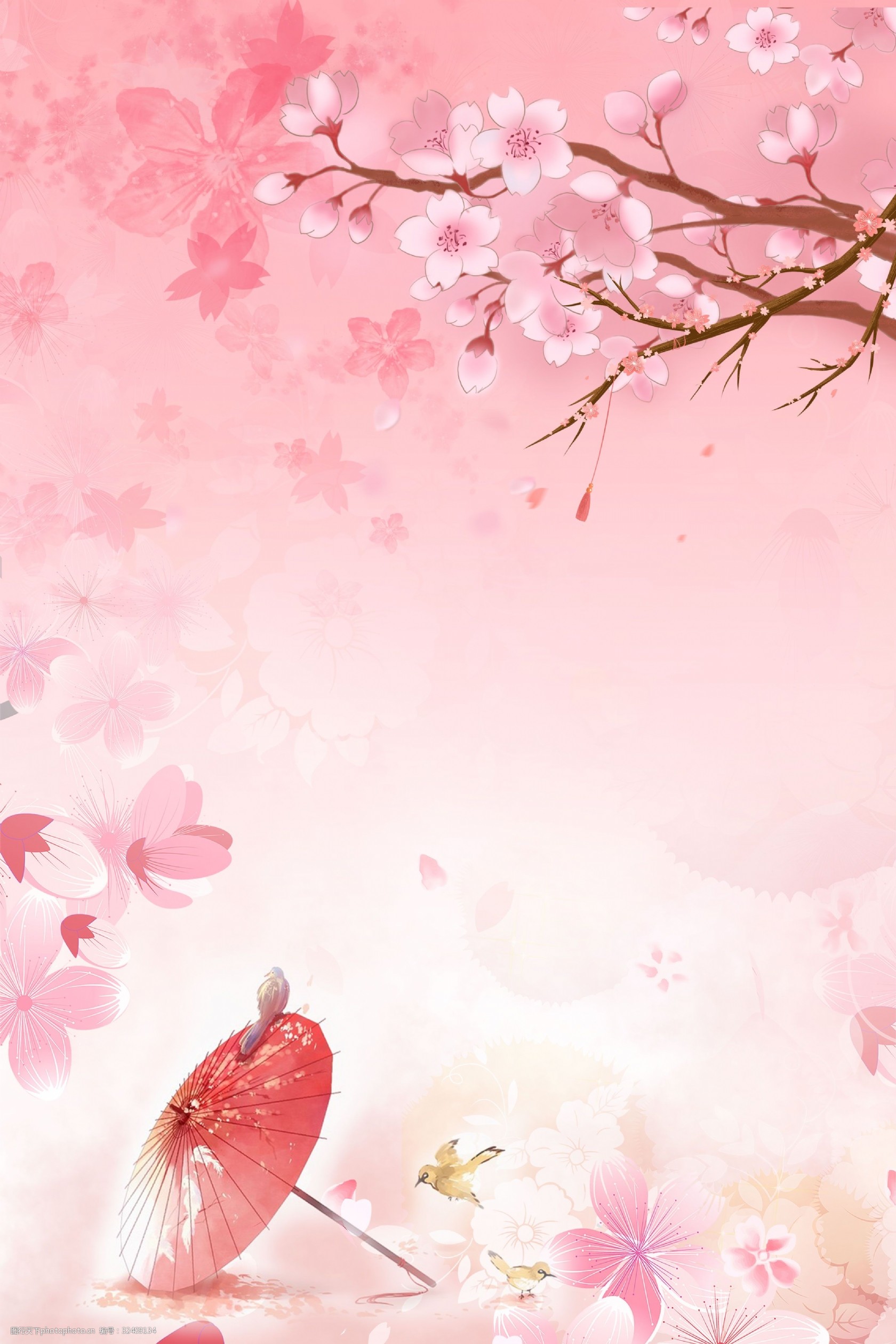 粉色浪漫樱花季合成背景 樱花 樱花季 樱花节 唯美 粉色 花瓣 古风