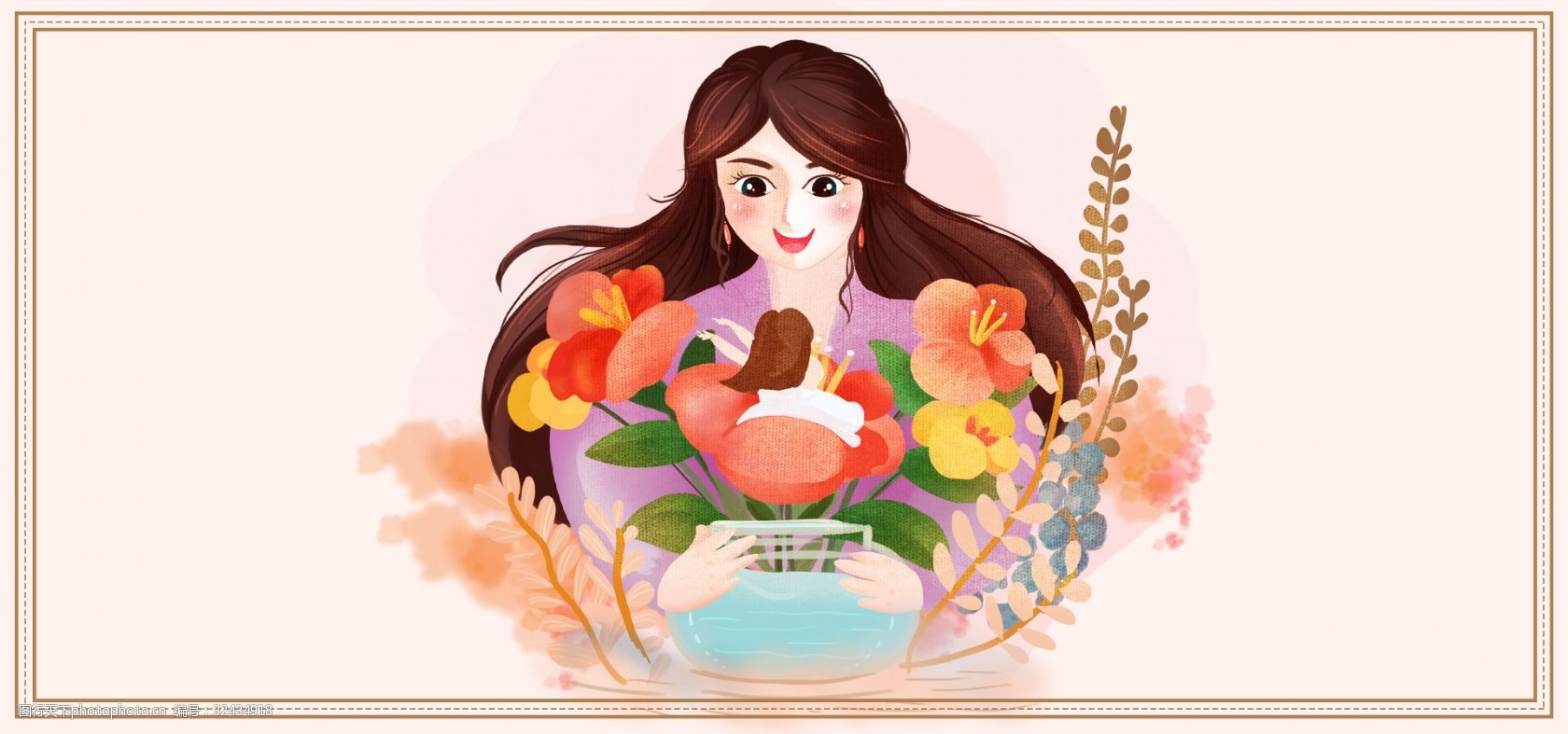 妇女节手绘卡通母亲花卉banner