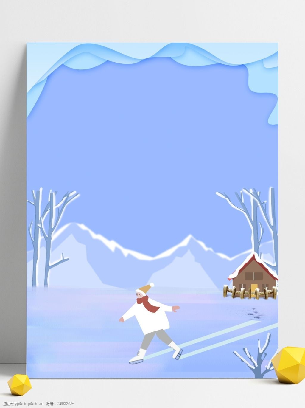 手绘风冬天雪地女孩背景