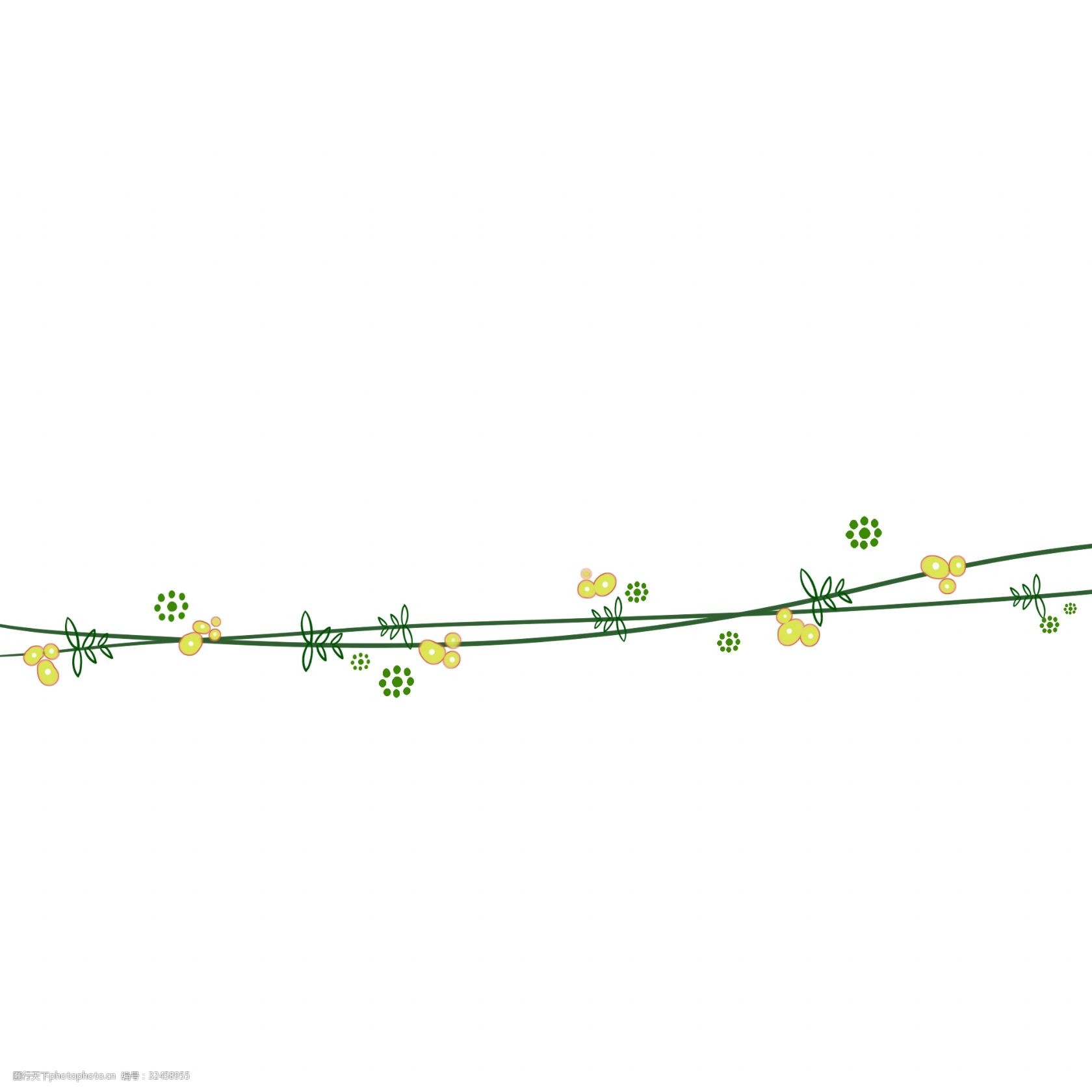 关键词:鲜花植物分割线插画 鲜花分割线 植物分割线 创意分割线 绿色