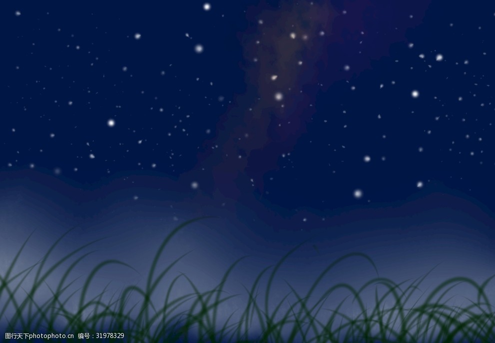 草地 夜空 繁星 银河 星星 小草 自然风光 设计 动漫动画 风景漫画