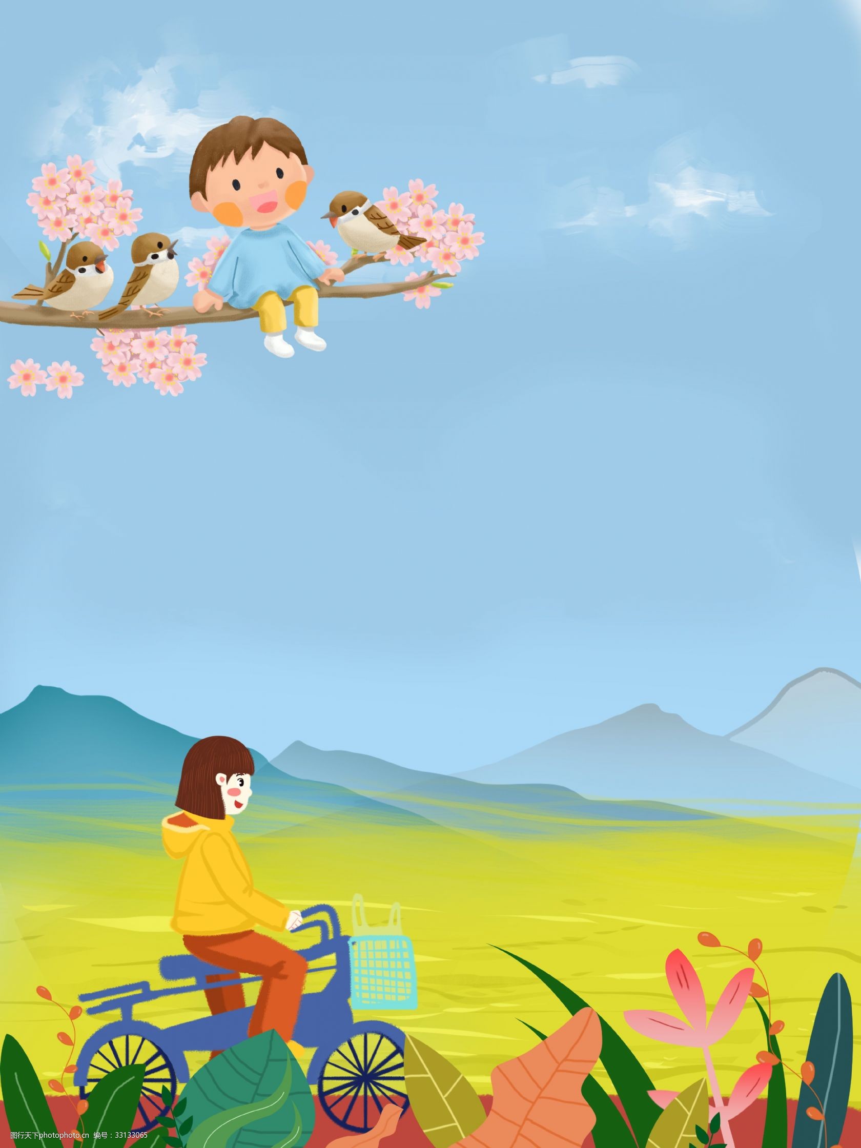 春季油菜地郊游女孩背景