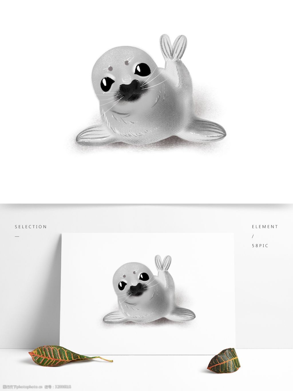 国际海豹节小海豹卡通形象元素手绘可爱