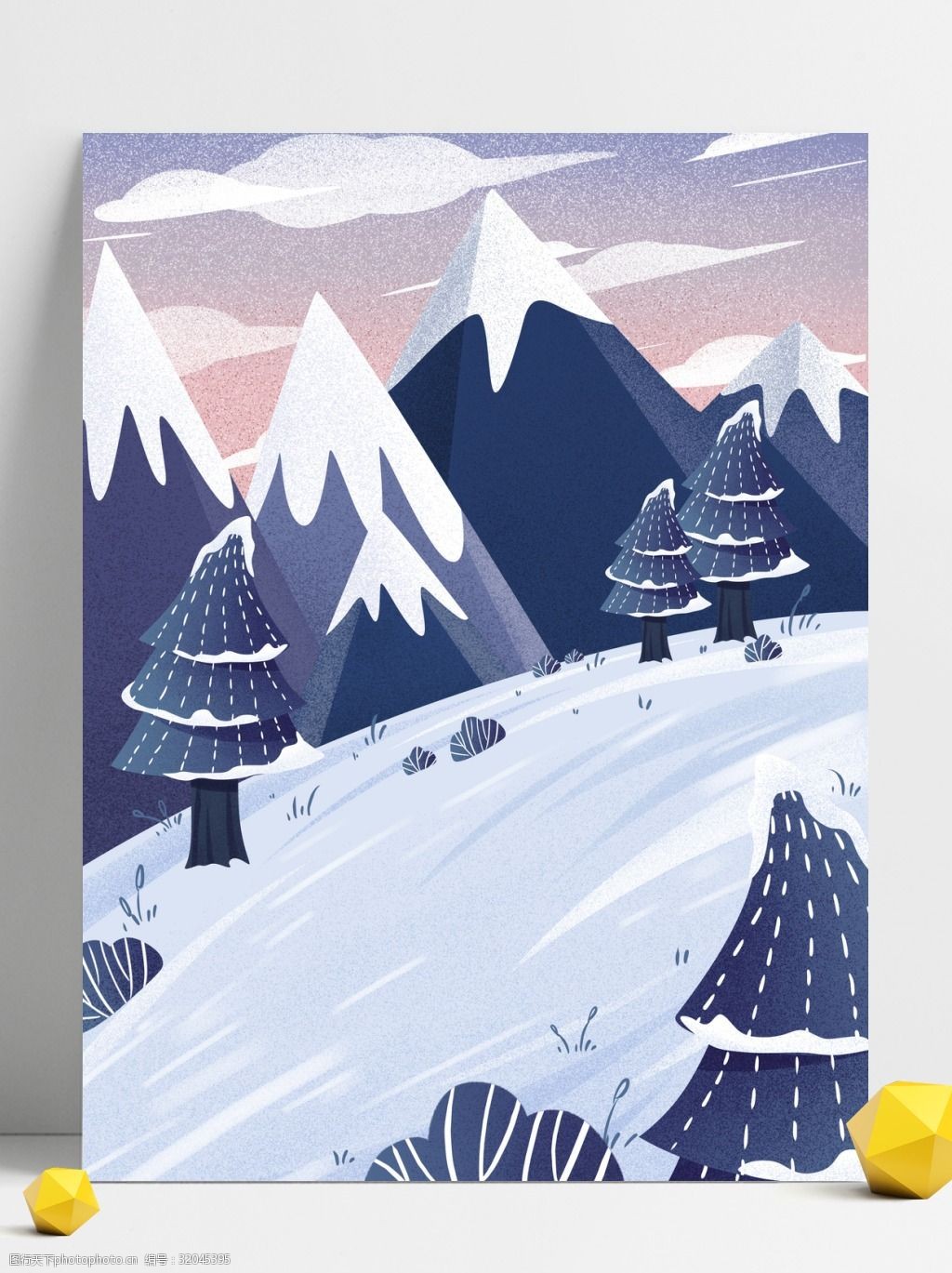 手绘冬季雪山滑雪背景设计