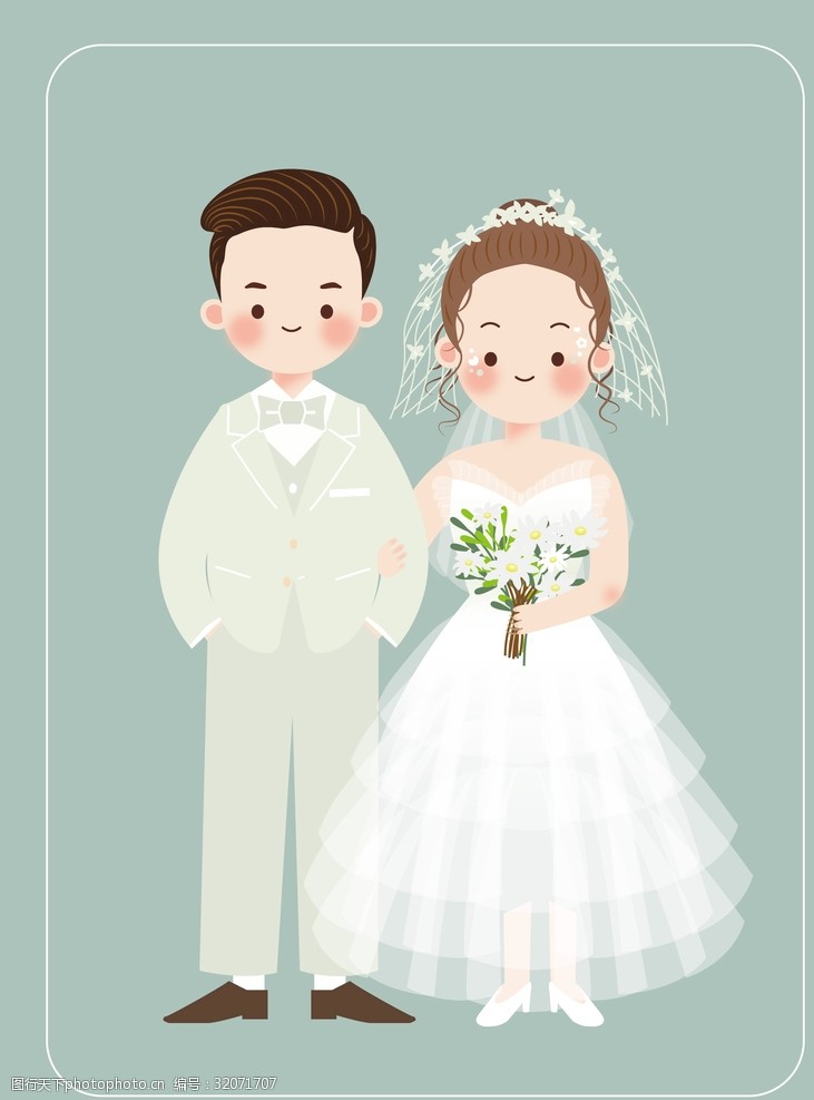 可爱风卡通婚礼手绘婚纱图