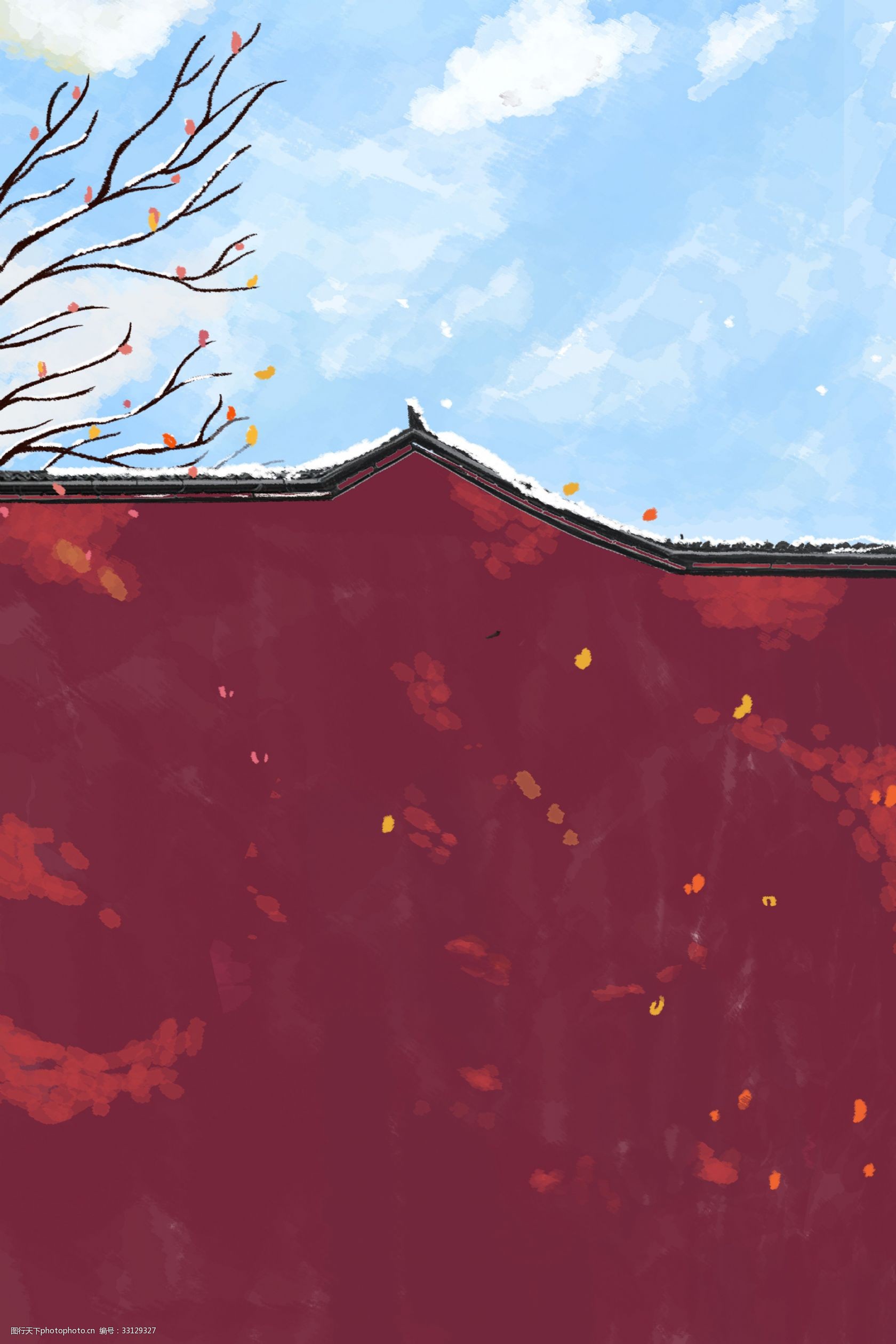 冬日 唯美 下雪 城墙 中国风 雪景 古风 古典 自然 落叶 梦幻