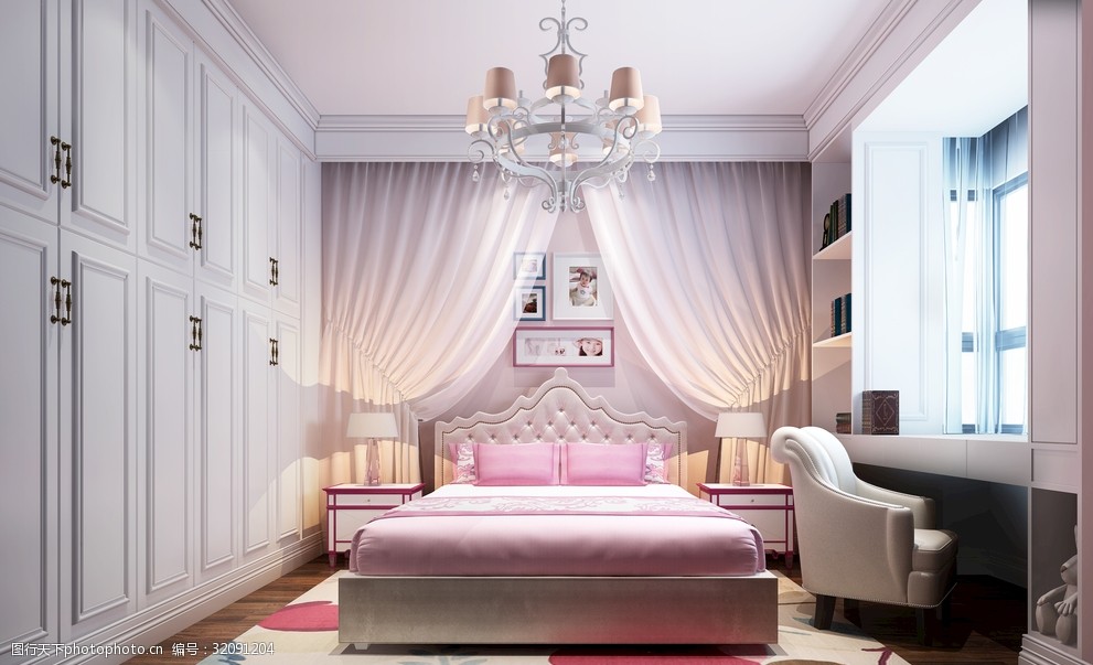 粉色女儿房卧室效果图3d模型