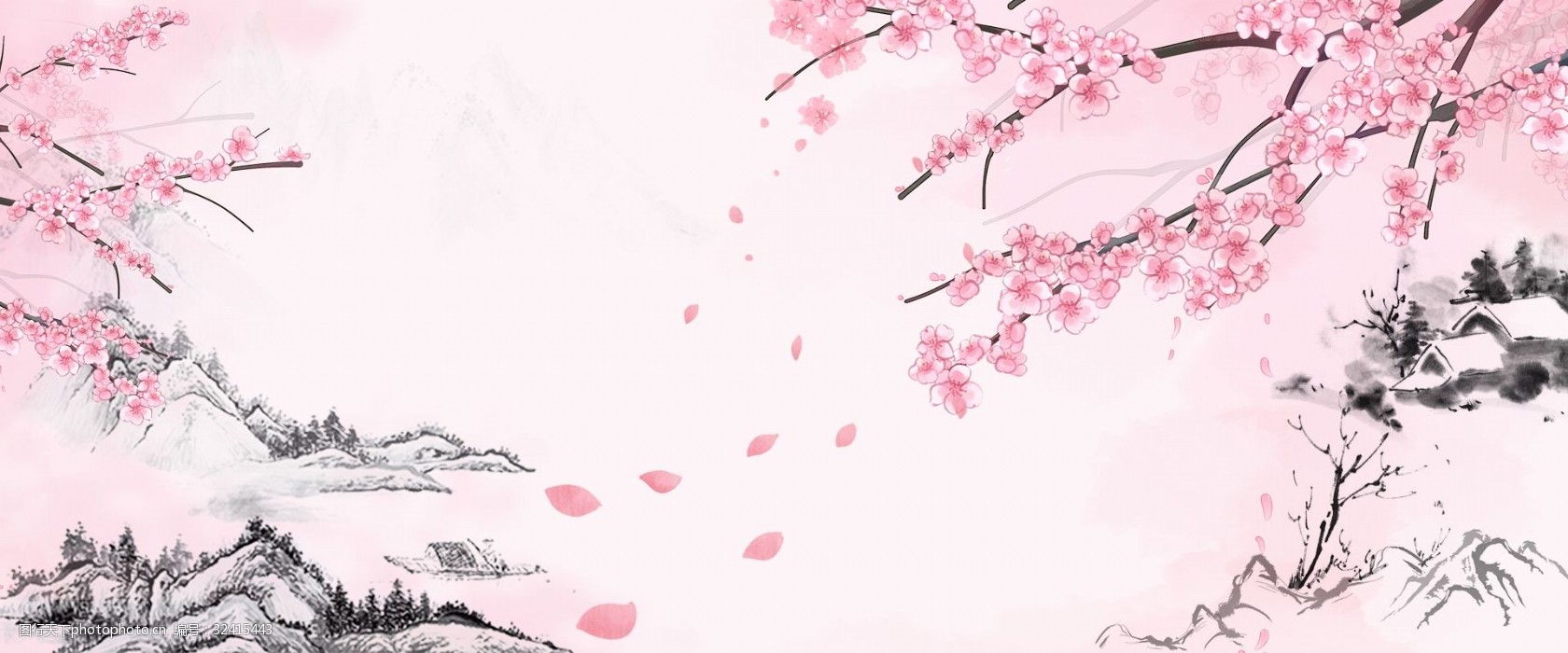 中国风 古典 水墨 桃花十里 桃花 粉色 意境 海报