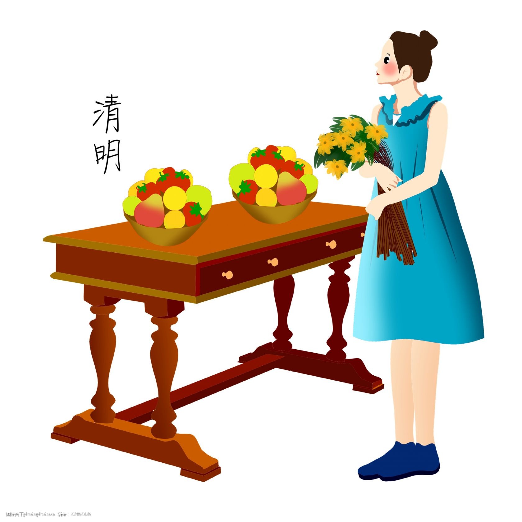 清明祭拜卡通插画