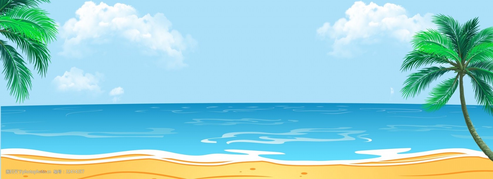 夏日海边蓝色天空棕榈树沙滩背景海面