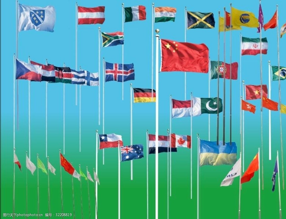 各国国旗旗杆矢量图