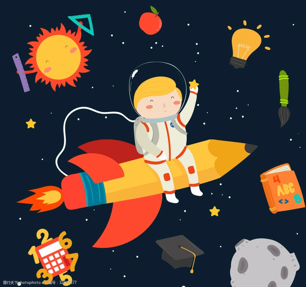 坐火箭遨游太空的男孩