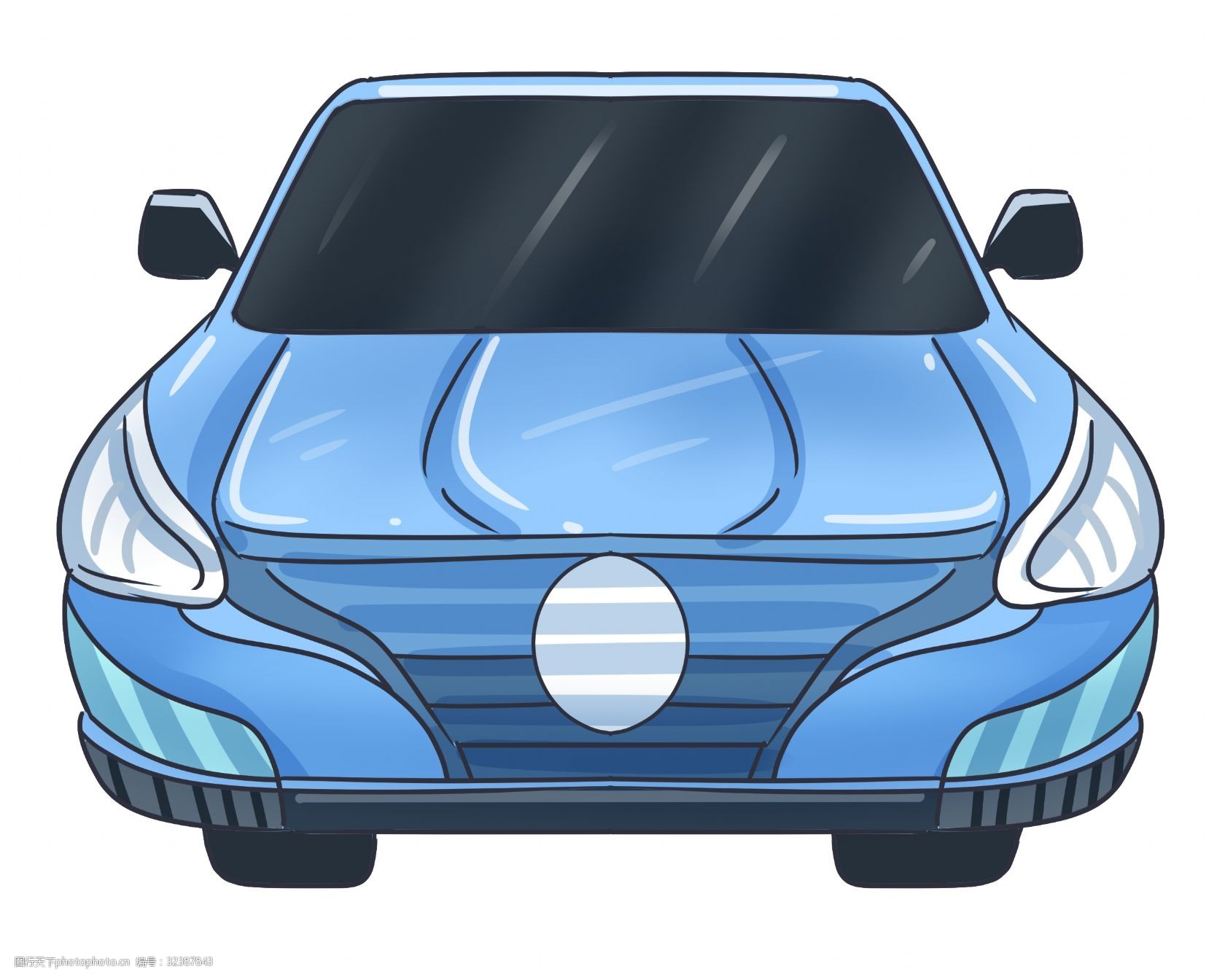 蓝色汽车正面图插画