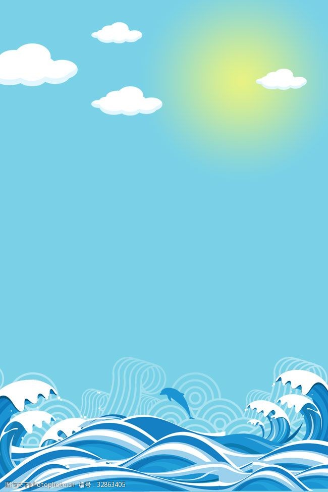 矢量蓝色插画大海背景