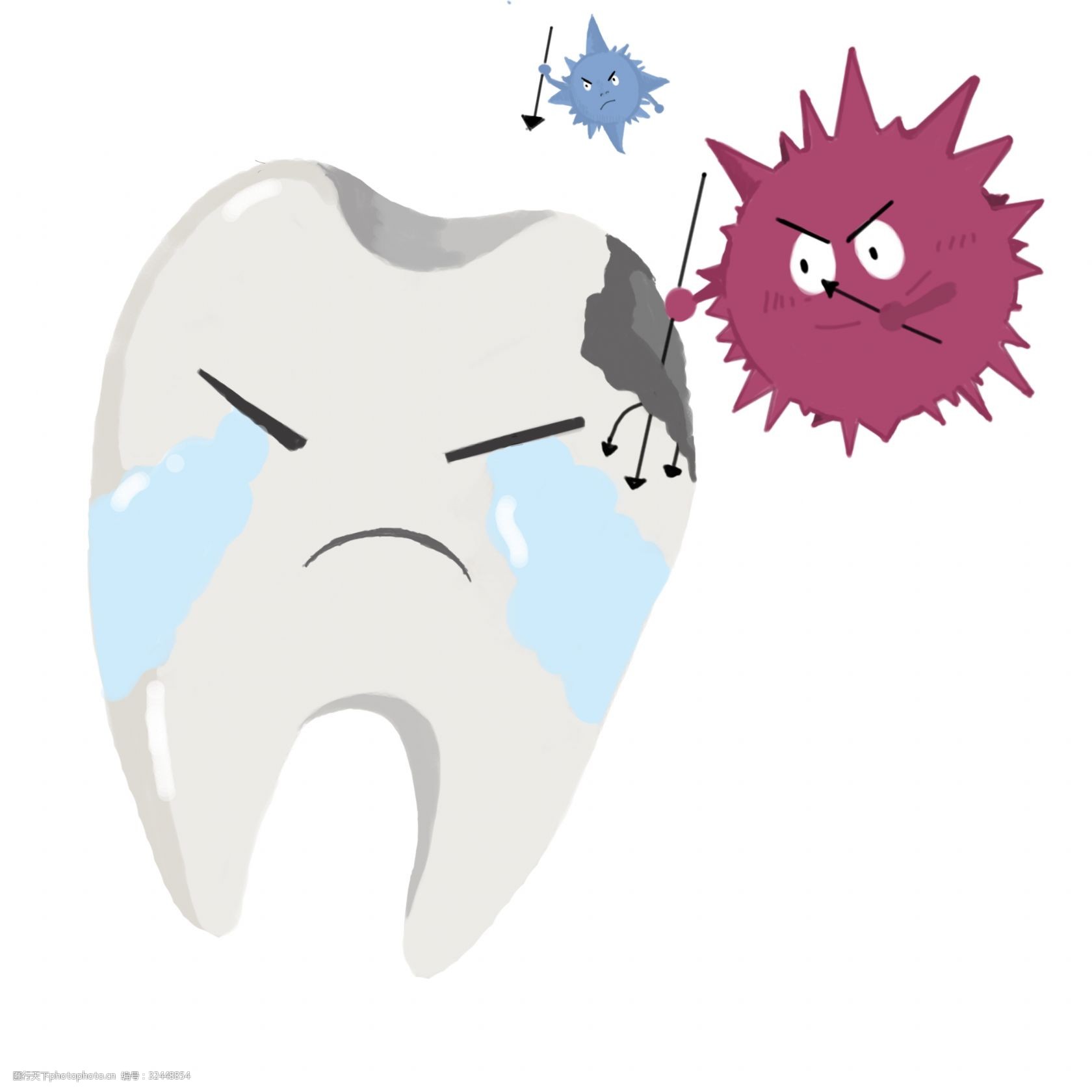 白色的牙齿 卡通插画 细菌插画 有害细菌 传染细菌 牙齿细菌 破坏的
