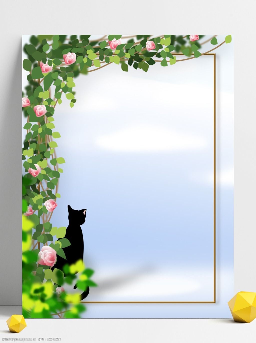 原创四季鲜花猫咪背景