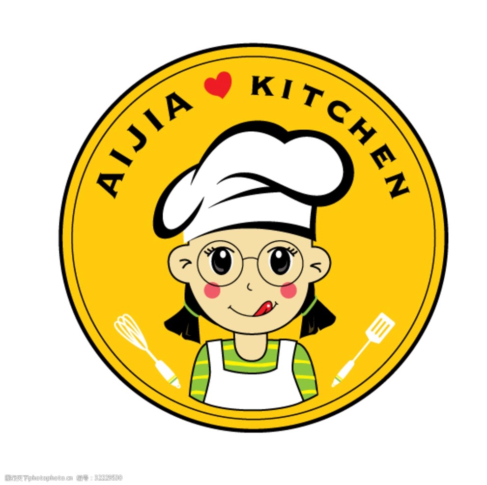 圆形小厨师logo爱家厨房 圆形      厨师 爱家      卡通 人物 可爱